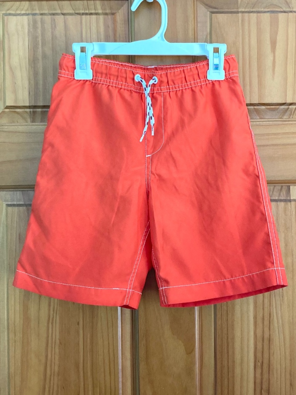 Lands’ End boys size 8 bright orange swim trunks with elastic & drawstring waist